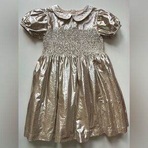Mini Boden Girls Metallic Smocked Party Dress